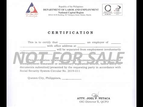 dole certificate of involuntary separation